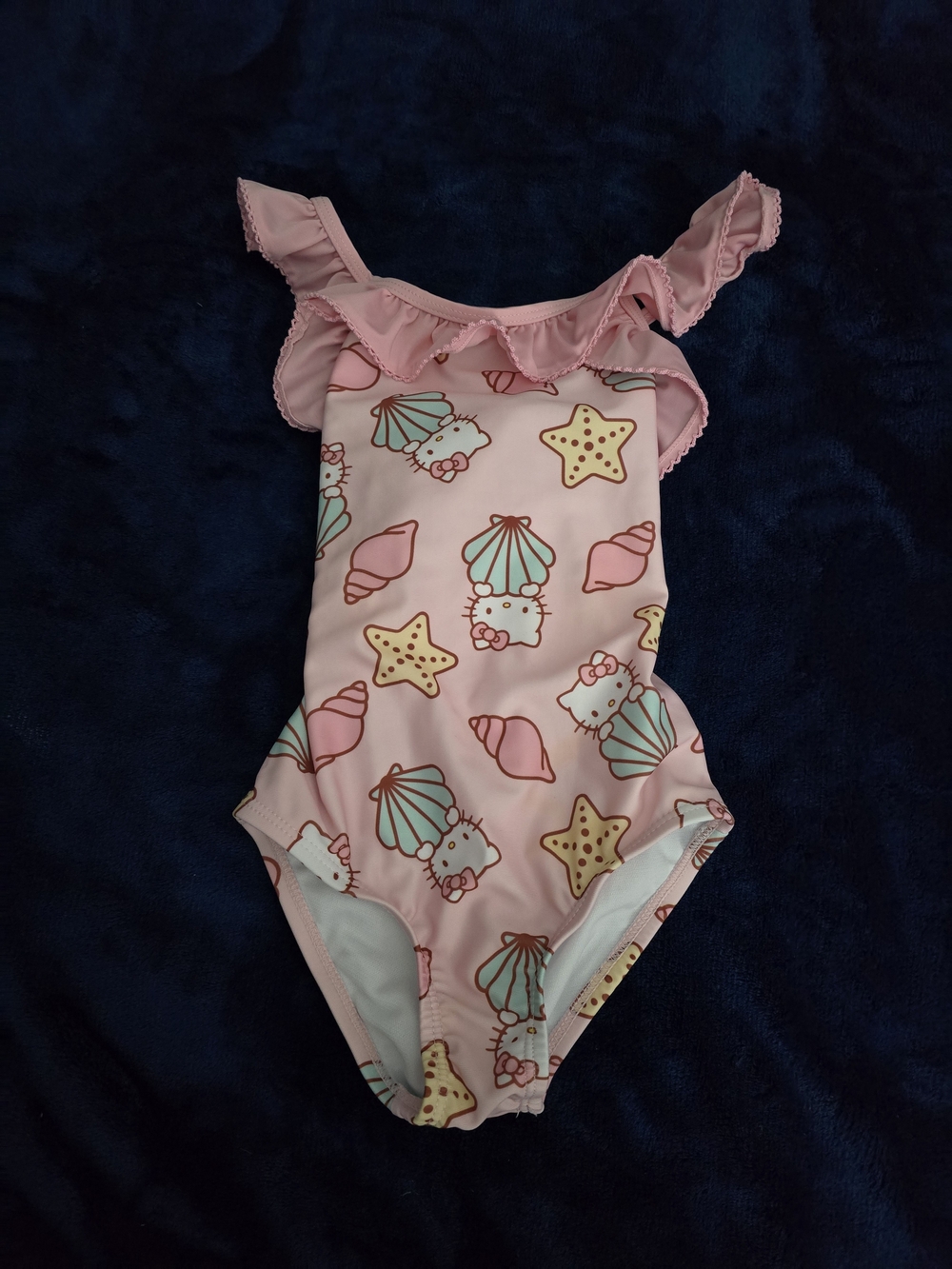Hello Kitty Pink One-Piece Swim Suit with Ruffle and Shell Print